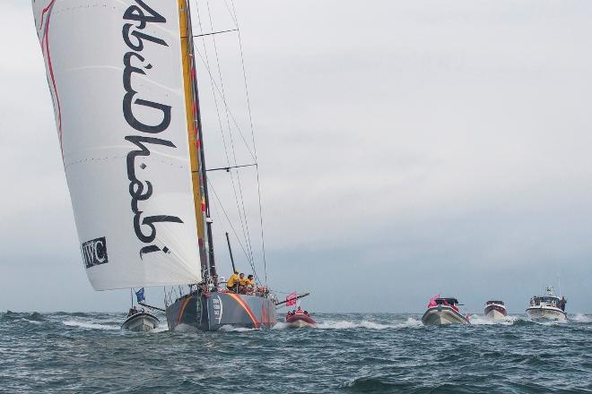 The Brazilian spectator fleet follows Abu Dhabi's Azzam into Itajai after an epic victory in leg five of the 2014 15 Volvo Ocean Race - Volvo Ocean Race 2015 &copy;  Ian Roman / Abu Dhabi Ocean Racing